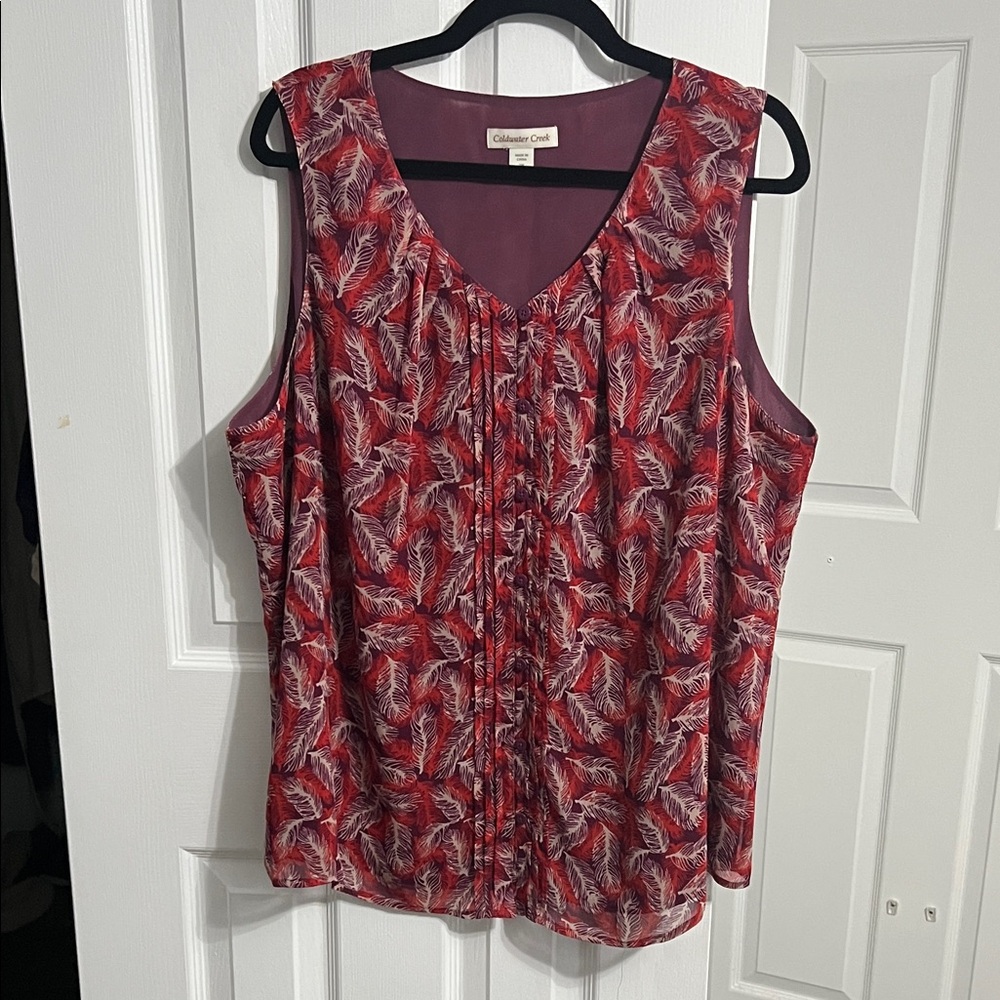 Coldwater Creek Burgundy Feather Print Tank Top